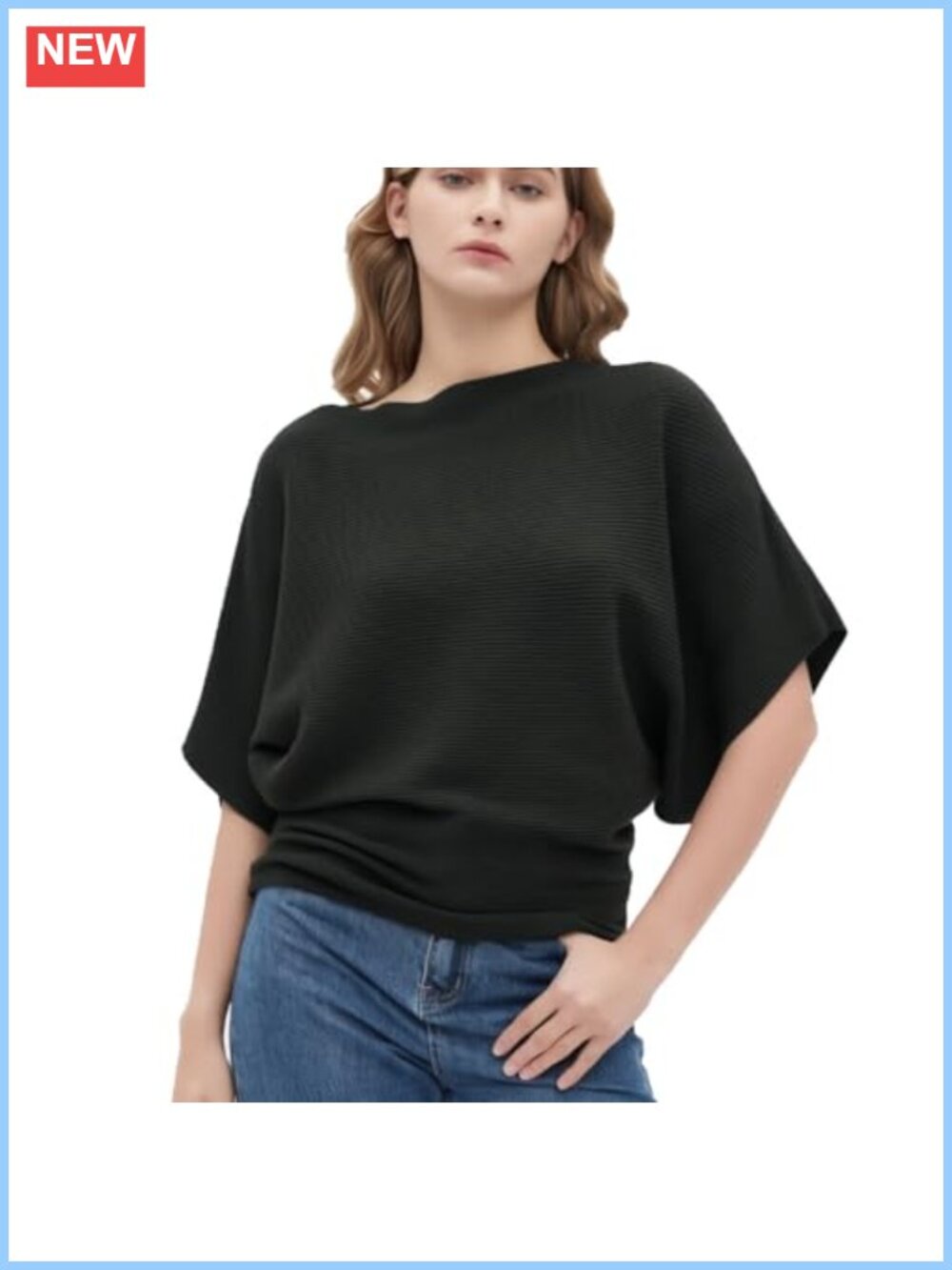 Womens Boat Neck Short Sleeve Dolman Knit Sweater Pullover
